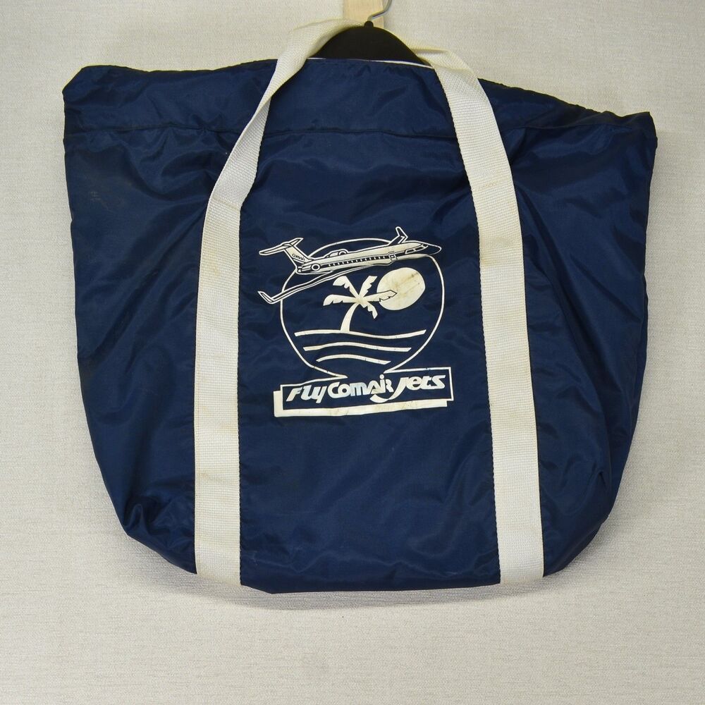 Vintage Fly Comair Jets Tote Bag Navy Blue Zippered Travel Aviation History